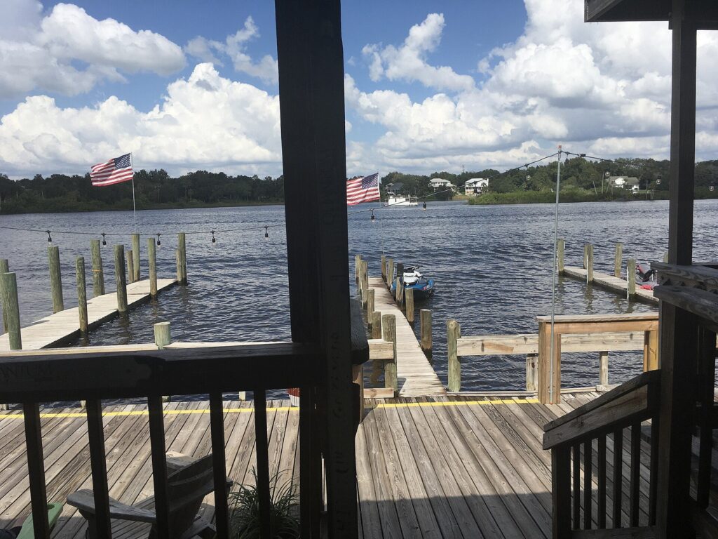 Boat docks on the river in Gibsonton, Florida