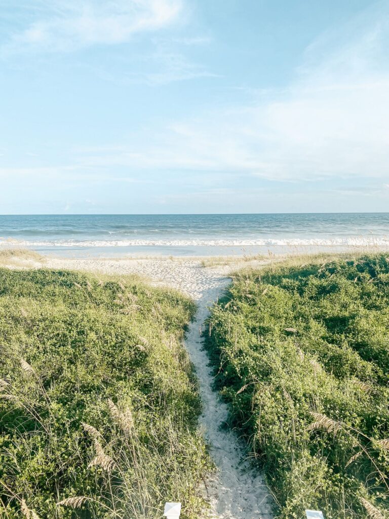 Sandy path through beach grasses leading to Ocean Isle Beach, NC