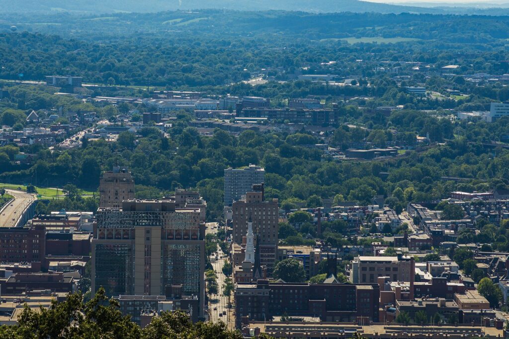 Downtown Reading, PA skyline from above