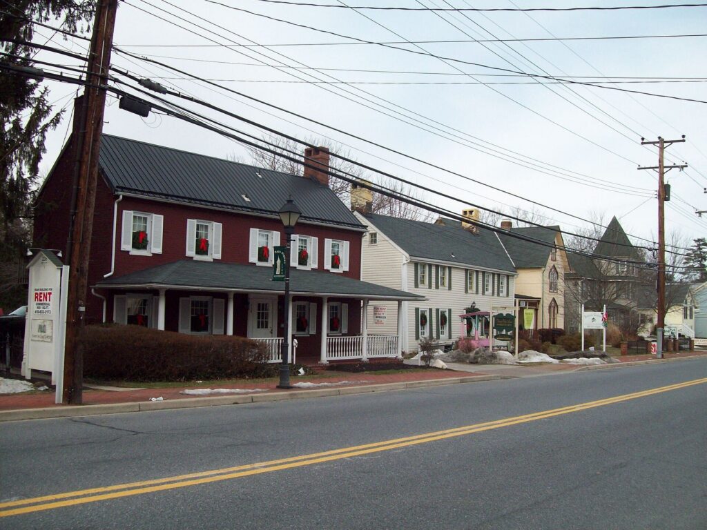 Historic buildings along Reisterstown Road in the Reisterstown Historic District, Maryland