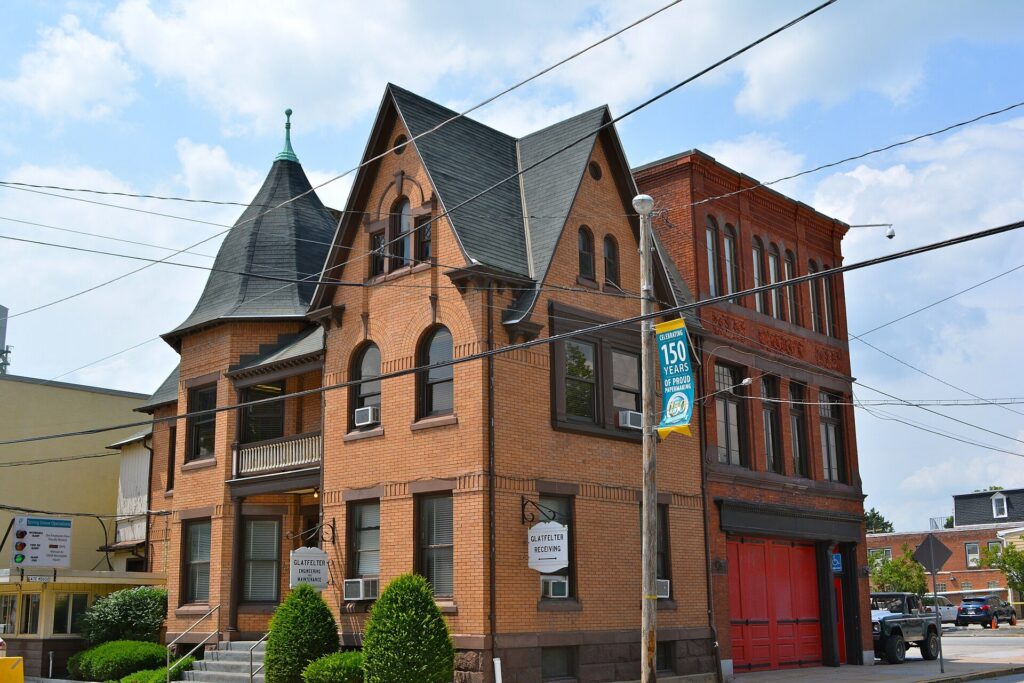 Historic paper company office building on Main Street in Spring Grove, Pennsylvania